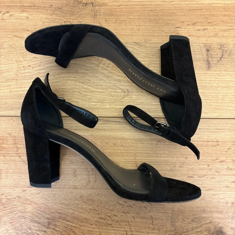 STUART WEITZMAN NearlyNude Heel Sandals Black Suede Women Size 7 Formal Open Toe